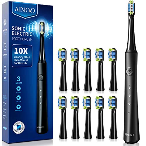 ATMOKO Electric Toothbrushes with 10 Duponts Brush Heads, 40000 VPM