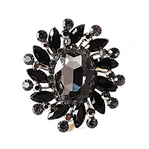 Womens brooch Crystal Brooch Wedding Party Jewelry Flower Brooch pins (Black)