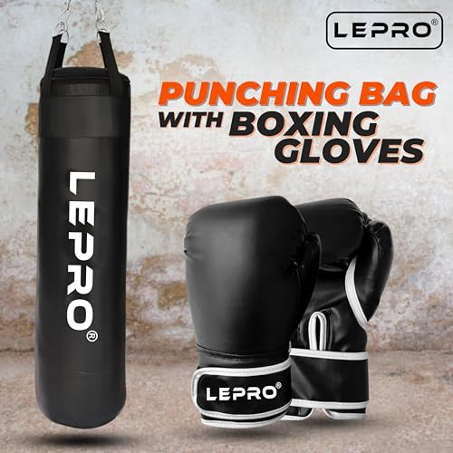 Image of LEPRO Boxing Kit, Punching Bag Set, Hanging Boxing Bag Kickboxing Bag with Boxing Gloves & Chain, Adult Boxing Set for 15+ Years, for Karate Muay Thai Kick Taekwondo Training (36 Inch, Black)