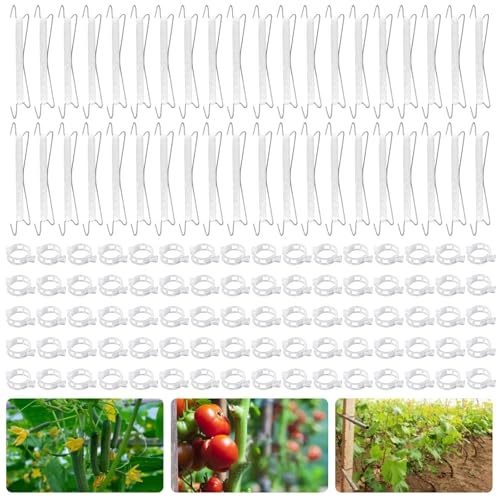 HuaMuDM Tomatenhaken mit Schnur 40 Stück Tomatenhaken mit 80 Pflanzenschnalle &15m Seil Tomatenhaken Set Tomatenhaken Metall Garden Tomato Hooks Doppelte Tomatenhaken für Hängende Tomaten und Gurken