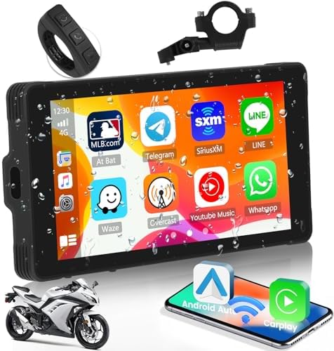 Hikity 5,5" GPS Bluetooth Carplay Wireless Schermo Portatile per Motocicletta con Apple CarPlay e Android Auto, Impermeabile IP69 Navigazione GPS Automatica Supporto Siri/Google Assistant