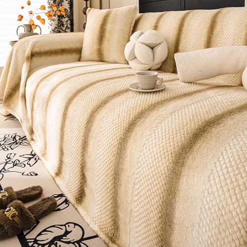 ウサギのぬいぐるみソファカバー、コーナーL字型ソファスリップカバー(1人掛け、2人掛け、3人掛け、4人掛け用)、厚手でテクスチャ加工、洗える大型家具保護 Light-Brown 180×180cm/70.8×70.8in