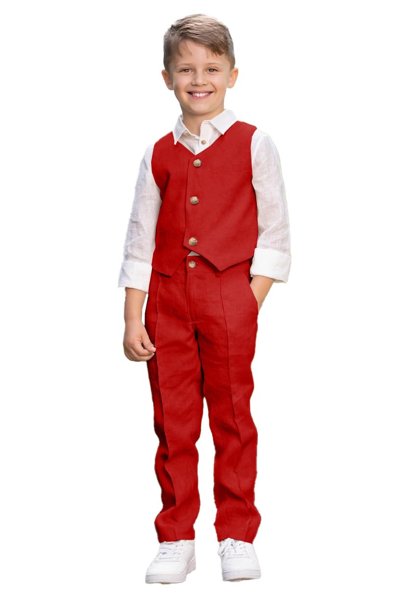 Completo da smoking per ragazzi, 2 pezzi, in lino, con pantaloni lunghi, per adolescenti, ragazzi, bambini, matrimoni, estate