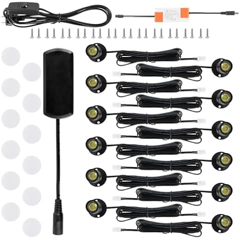 12pcs Cold White Mini LED Spot Lights, 6000K Under Cabinet Lights, Mini Spotlights Display Lights for Painting Picture Plants Jewelry Showcase Model Display Shelves ,Pushbutton Switches,U.S. Plugs Cover