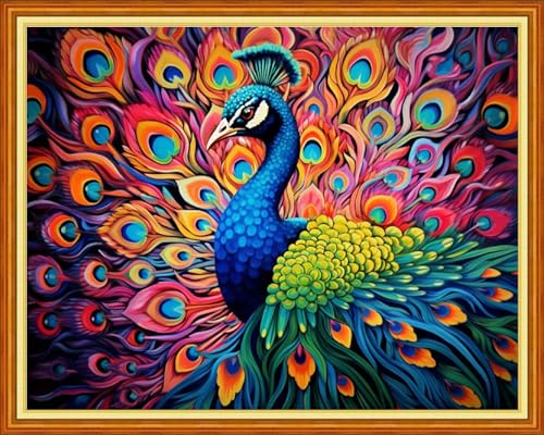 Image of Dimxvean Stamped Cross Stitch Kits,Cross Stitch Kits for Adults Beginners,Embroidery Kits Full Range of Cross Stitch Stamped Kits Needlepoint Kits Cross Stitch Patterns-Colorful Peacock 16x20 inch