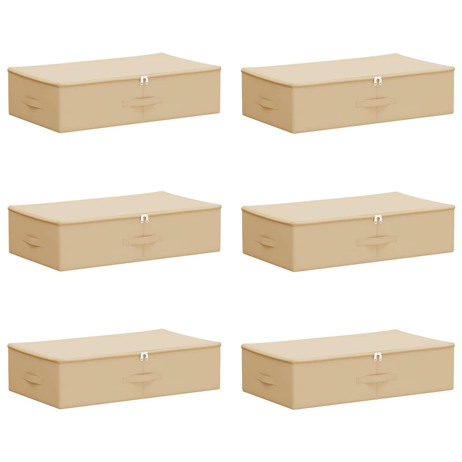 Gecheer Boîte de Rangement Pliable 70x40x18 cm Lot de 6 - Tissu Non Tissé Respirant avec Compartiments, Poignées Latérales et Fermetures Éclair - Idéal pour Sous le Lit, Jouets, Vêtements - Crème