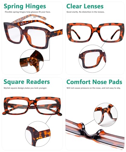 Image of Eyekepper 4 Pack Stylish Reading Glasses Women - Oversized Square Readers Tortoise +3.25