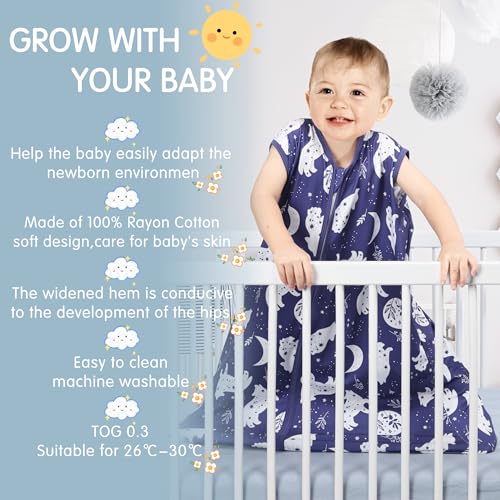 Image of BSTOPPT 3 Pack Baby Sleep Sack 100% Rayon Cotton Baby Sleeping Bag 2-Way Zipper Toddler Wearable Blankets TOG 0.3. (Fox&Dinosaurs&Dark Gray, 18-24 Months)