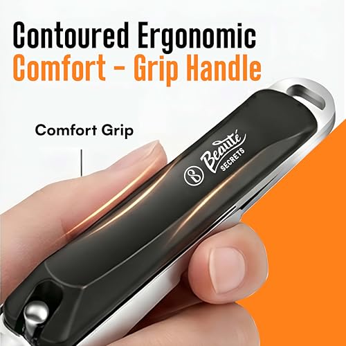 Image of Beaute Secrets Premium Nail Cutter for Men & Women | Stainless Steel Nail Clipper with Magnetic Case | Anti Splash Design | Sharp for Thick Nails, Black
