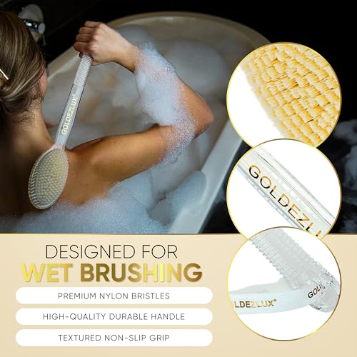 Brosse corps et dos double face manche long 43cm transparent