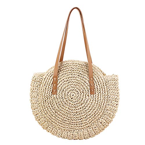 lennonsi Damen Rattan Tasche Handarbeit Umhängetasche Strandtasche Sommer Straw Braided Woven Bag Sling Bag (Beige) Cover