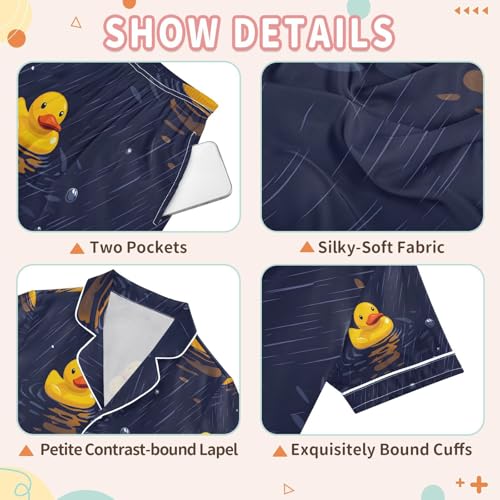 senya Funny Duck Swim X Satin Summer Pajama Sets Silk Short Sleeve Button Down Sleepwear3