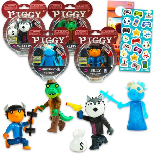 Piggy Action Figure 4 Pack - Bundle with 3.5 Figurines of Alfis Billy Frostiggy Willow for Men and Women Plus Stickers | Piggy Collectible Figure for Adults