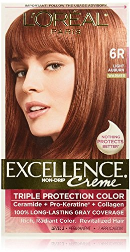 Image of L'Oreal Paris Excellence Creme Triple Protection Hair Color, Light Auburn (Warmer) [6R] 1 ea (Pack of 6)