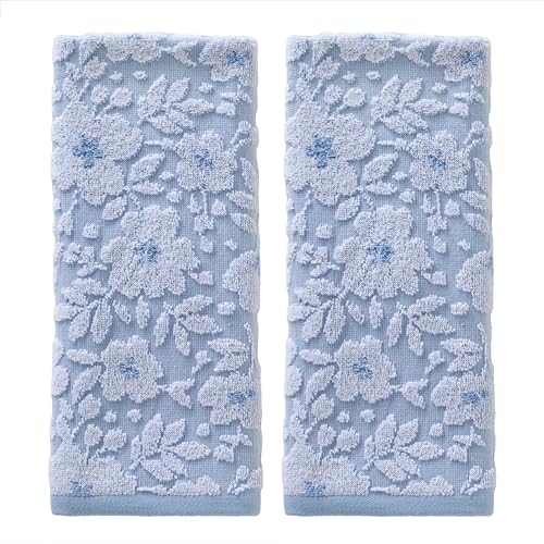 SKL Home Floral Jacquard Hand Towel Set, Sky Blue, 2 Count
