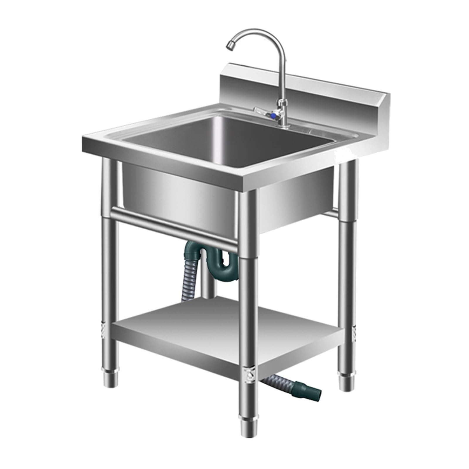 WDSOPK Stainless Steel Utility Sink, Kitchen Sink with Hot and Cold Faucet, Freestanding Commercial Kitchen Sink for Restaurant, Laundry Room, Garage (Silver 50x50x80cm)