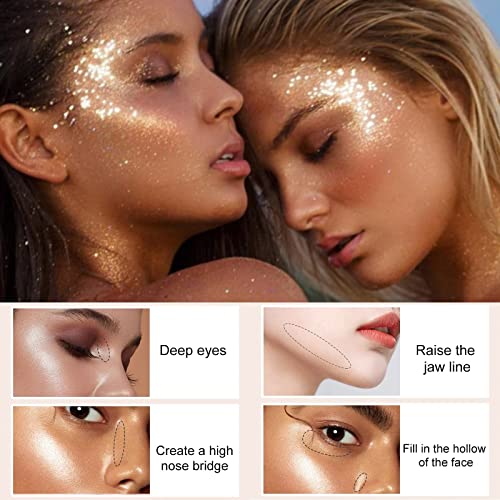 2 Pcs Polvo De Hadas, Body Glitter Fairy Highlight Patting Powder Highlighter Body Brightens The Natural Three-Dimensional Face Powder Blusher (02# Fairy Pink) #TOP6