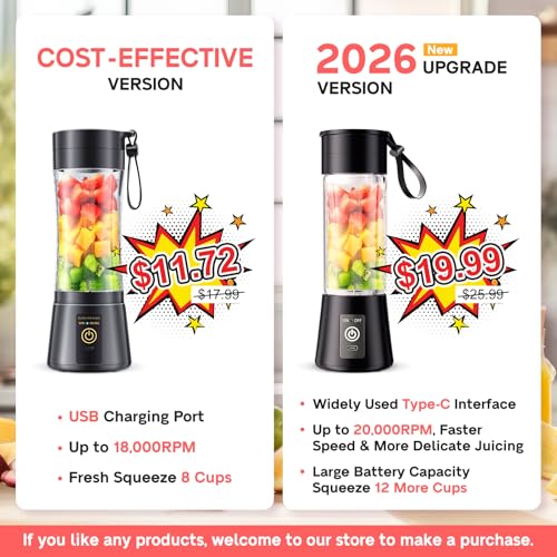 Image of Portable Blender for Smoothies & Shakes - Cordless Personal Size Mini Blender with BAP Free Juice Cup, USB Rechargeable Suit for Sports /Picnic