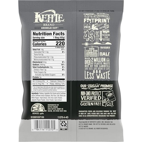 Image of Kettle Brand Krinkle Cut Salt and Pepper Potato Chips Snack Bag, 1.5 Oz