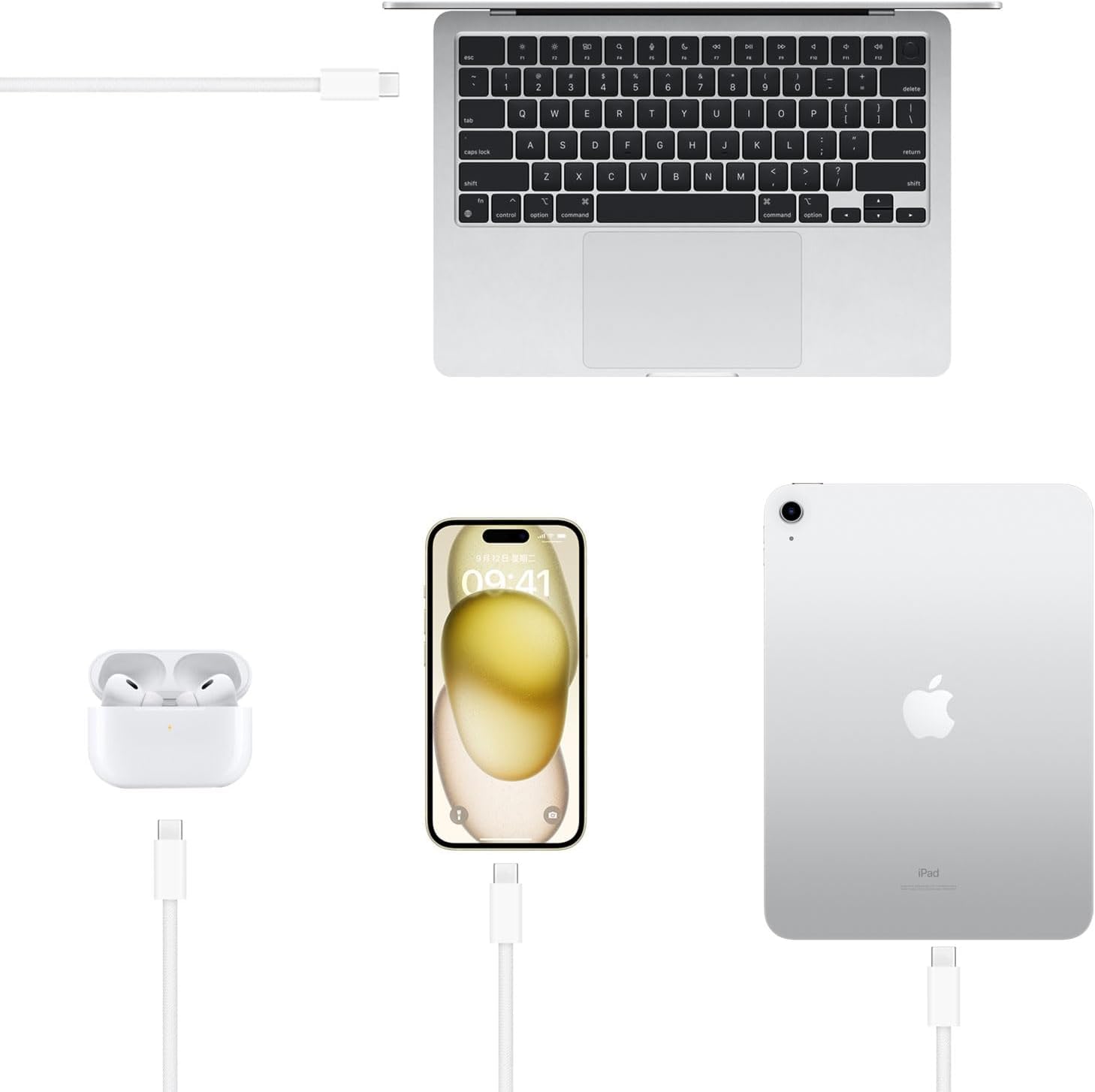 Cavo intrecciato per iPhone 16E/15/16 da 3 m per iPhone 16E (SE4), 15/16 Pro Max, cavo 15/16 Plus, da USB C a USB C per AirPods 4, AirPods Pro (2a generazione), telecomando TV Siri, telecomando 4K di