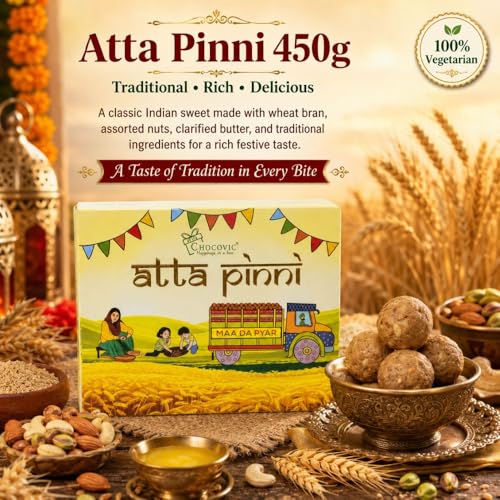 Image of Chocovic Atta Pinni - 450 g Eco Box, Traditional Punjabi Wheat Pinni Sweet, Authentic Indian Mithai Dessert