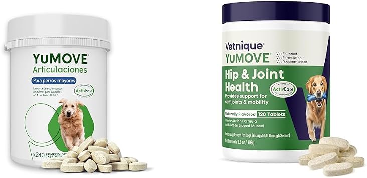 Lintbells | YuMOVE Senior Dog | High Strength Hip and Joint Supplement | Aged 9+ | 240 Tablets & YuMOVE Adult Dog | Hip and Joint Supplement for Stiff Adult Dogs | Aged 6 to 8 | 120 Tablets