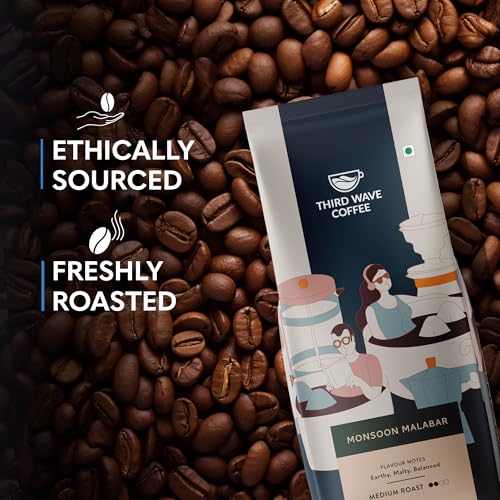 Image of THIRD WAVE COFFEE Arabica Monsoon Malabar Coffee, Medium Roast, Fine Grind for Home Espresso Brew Style, 250g
