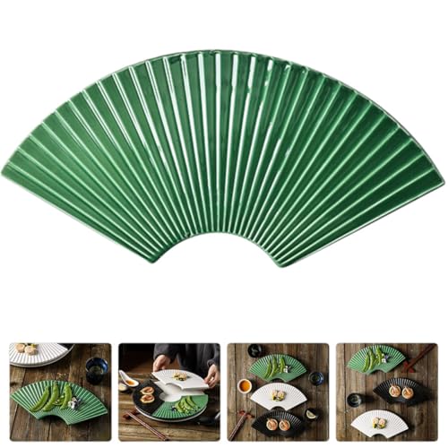Plato cerámico en forma de abanico de estilo japonés de 11 pulgadas miniatura 5
