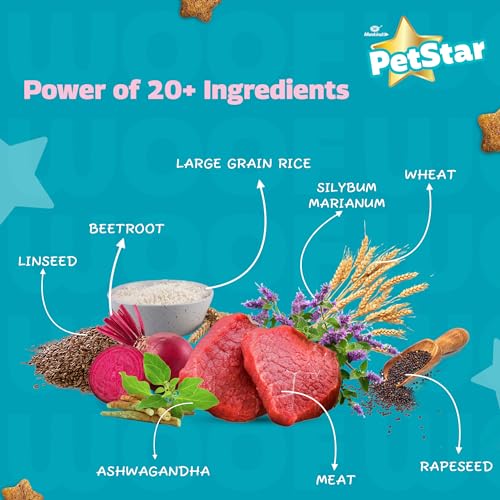 Image of Mankind PetStar Adult Dry Dog Food, 22% High Protein, Meat & Wheat Flavor, 1 kg | Complete & Balanced Nutrition for Adult Dogs