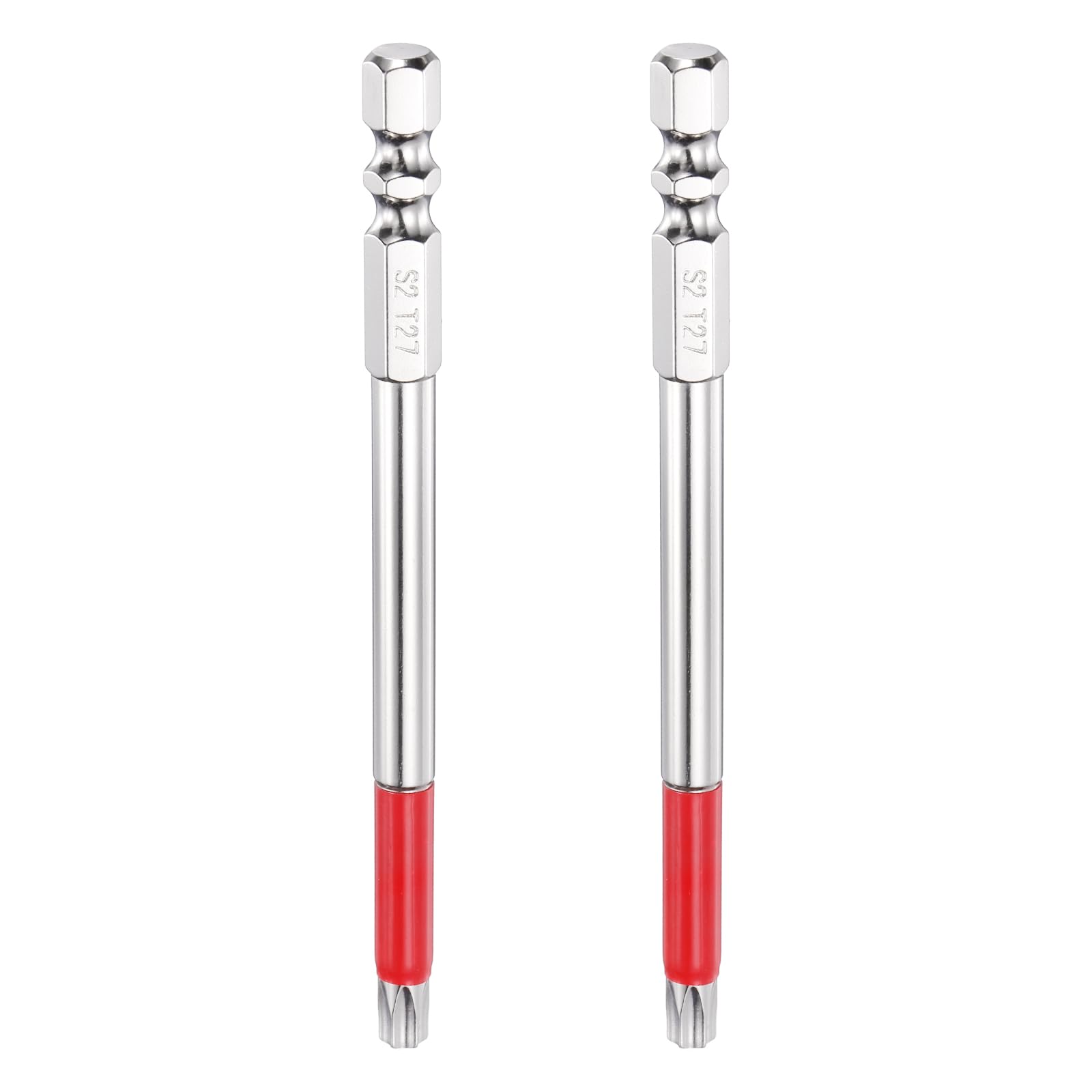 sourcing map 2pcs TT27 Torx Head Screwdriver Bit 1/4" Hex Shank 100mm Long Magnetic Tamper Proof 6 Point Star Drill Bits S2 Steel Industrial Power Screwdrivers with Hole Tip