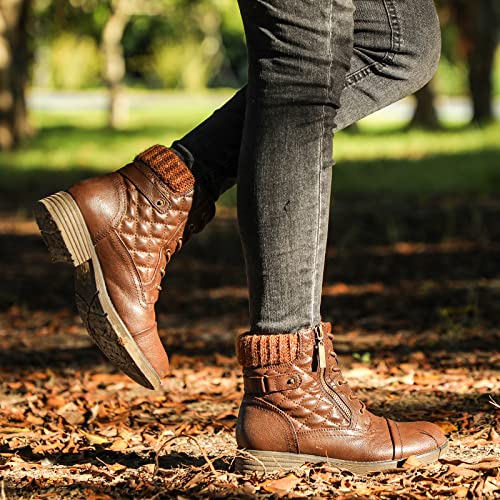 Stq Women Fashion Ankle Bootie Casual Lace Up Short Combat Boots Brown 9 thumb #6
