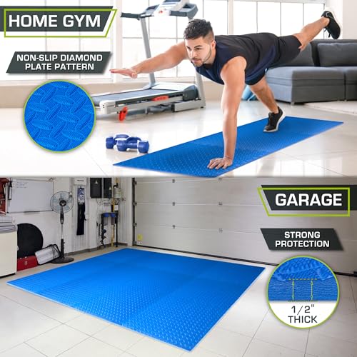 Image of ProsourceFit Exercise Puzzle Mat 1 /2-inch, EVA Interlocking Foam Floor Tiles for Home Gym, Workout Equipment, Kids Play Areas, Blue, 72 SQ FT - 18 Tiles