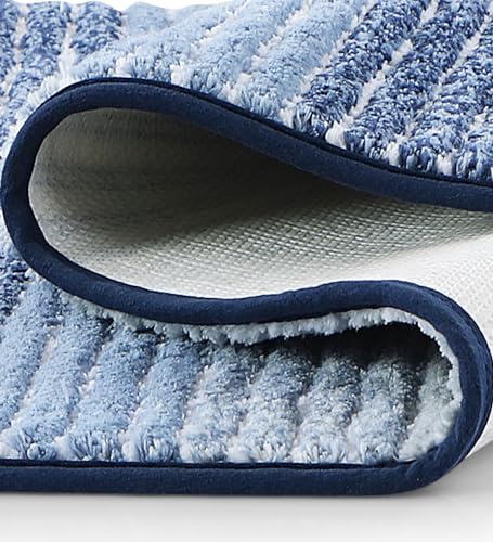 Image of Obsessions Soft & Plush Bath Mat | Quick Dry, Stain & Skid Resistant | Luxuriously Soft, Long Lasting Color | TPR Latex Backing, Size 50x80 cm, Light Blue & Dark Blue