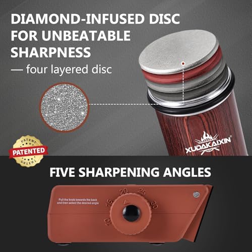 Image of The Innovative Knife Sharpener - Patented Multi-Angle Premium Rolling Knife Sharpener with Extra Replacement Head for Chef's, Fruit, and All Steel Knives (Colorful Wood)
