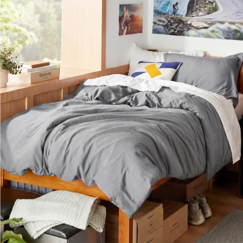 Image of Bedsure Prewashed Twin /Twin XL Duvet Cover, Cotton-Like Bedding Set, Grey | Ultra Soft, Relaxed Texture, Twin XL Breathable Comfort, Hidden Zipper, 8 Corner Ties, Easy Care, OEKO-TEX, Year-Round Use