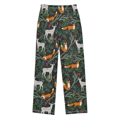 Fox Reindeer Pine Branches Boys Long Pants Soft Trousers Elastic Waist Kids Lounge Bottoms with Pockets S-XL