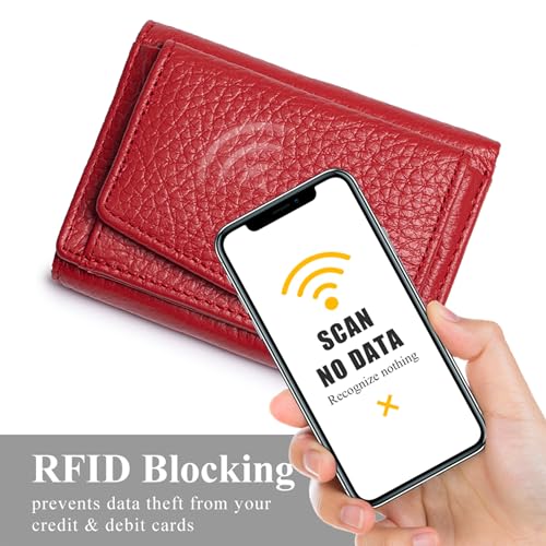 Image of Small Wallet Women Genuine Leather RFID Blocking Trifold Tiny Wallets with Snap Coin Pouch 7 Card Solts