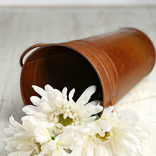 Factory Direct Craft Rusty French Metal Planter - Rusted Tin Flower Bucket with Handles for Vase or Decorations (Size: 9" H x 4-7/8" Dia.)