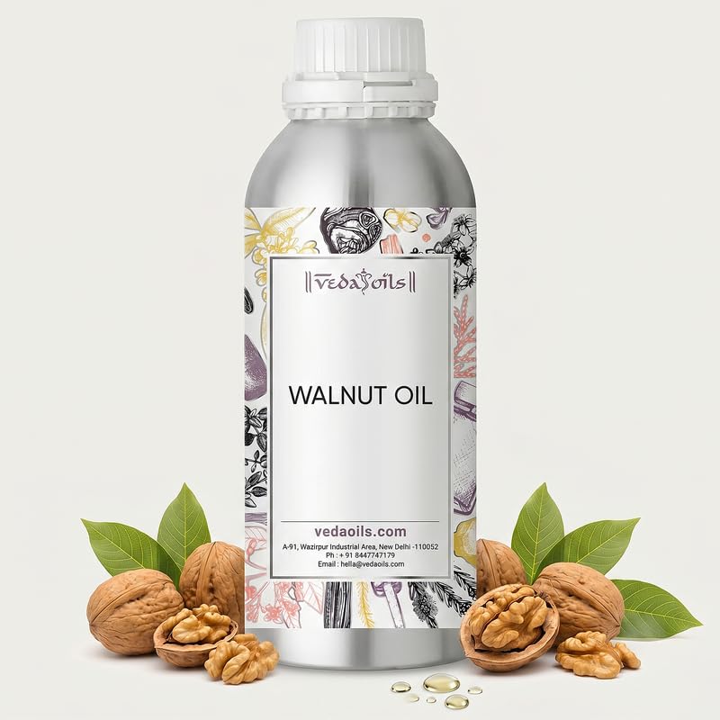 Image of VedaOils Cold Pressed Walnut Oil 100ml | 100% Pure Walnut Oil for Hair, Face, Skin & Thyroid Massage