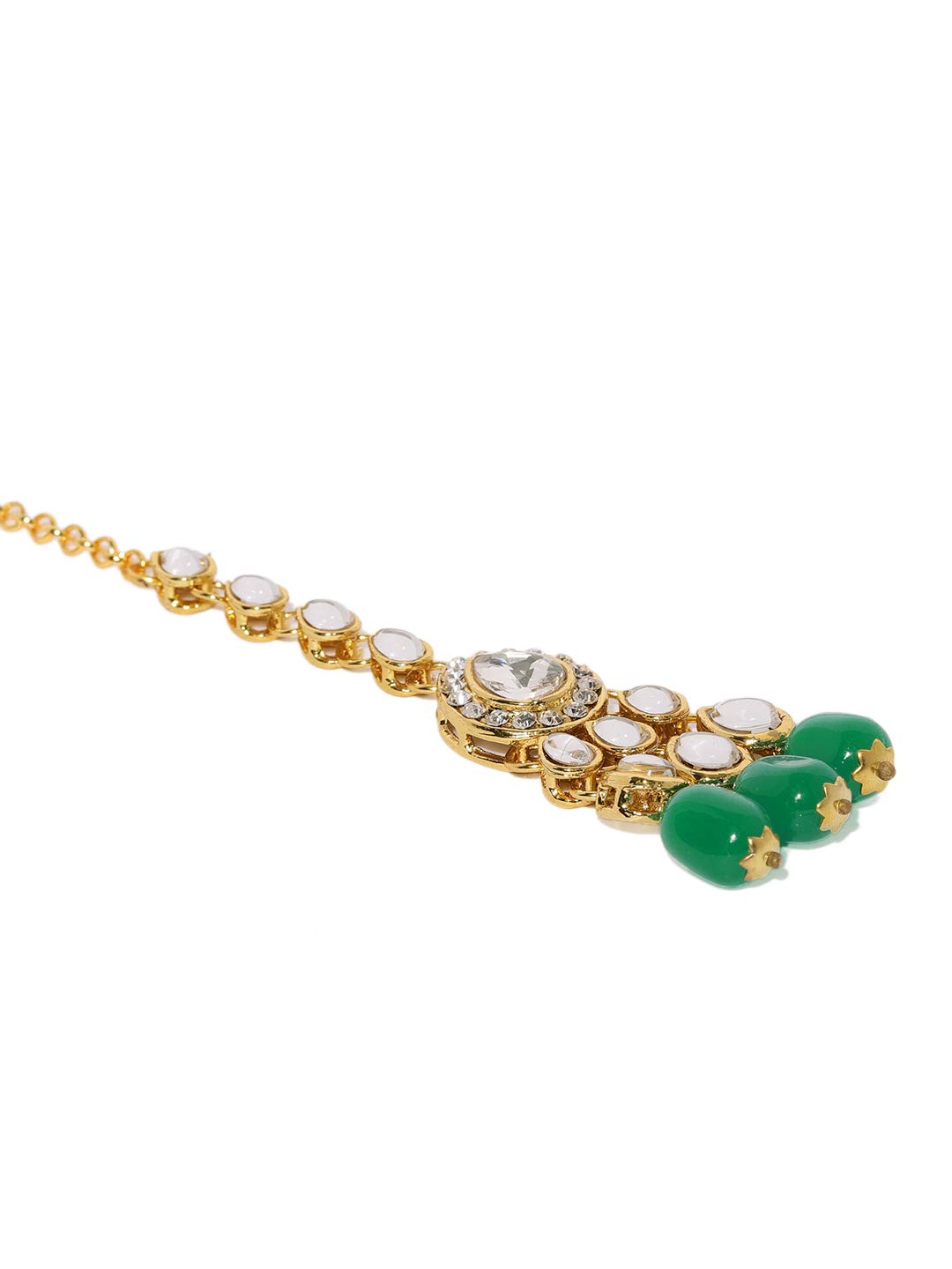 Women's Kundan & Dangling Green Beads Necklace Set