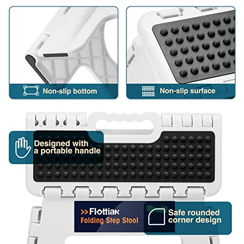 Flottian 9" Folding Step Stool For Adults And Kids Holds Up To 300 Lbs,Non-Slip Folding Stools With Portable Handle, Compact Plastic Foldable Step Stool For Kitchen,Bathroom,Bedroom White，2Pc #TOP3