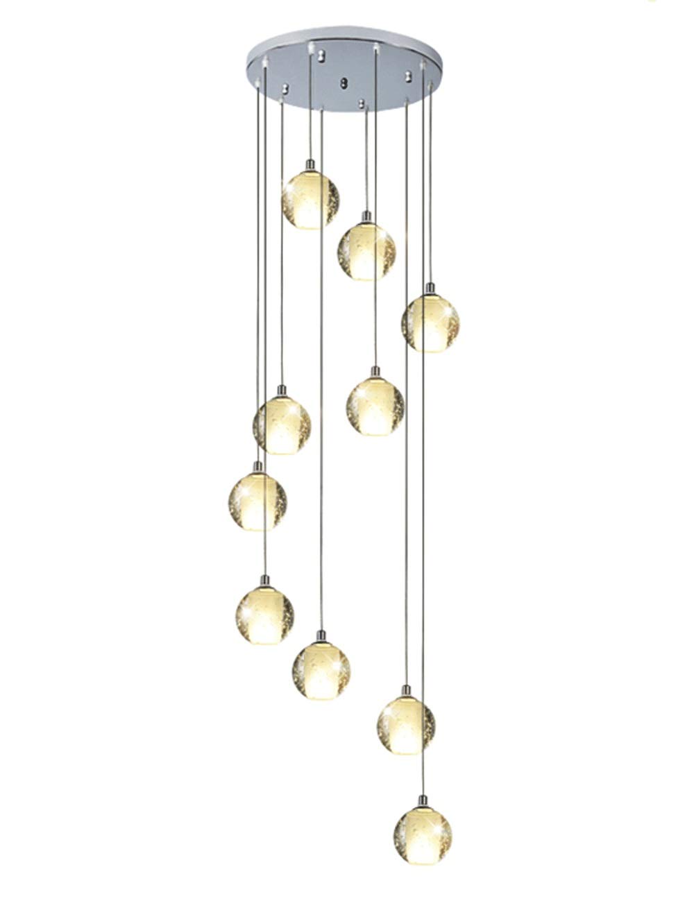 SXECAEPS Modern creative chandelier 10 Glass Bubble Balls Staircase Duplex Building Multi Lights Pendant Light Villa Hollow Living Room Loft Rotating Long 45x150cm (Color : Silver, S