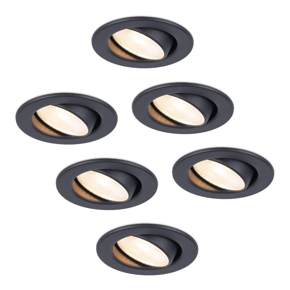 HOFTRONIC - Malta - Faretto da incasso a 6 LED nero - 5 W 2700 K bianco caldo - Impermeabile IP44 - Orientabile, dimmerabile - Faretto da soffitto per interni, esterni e bagno - 5 anni di garanzia