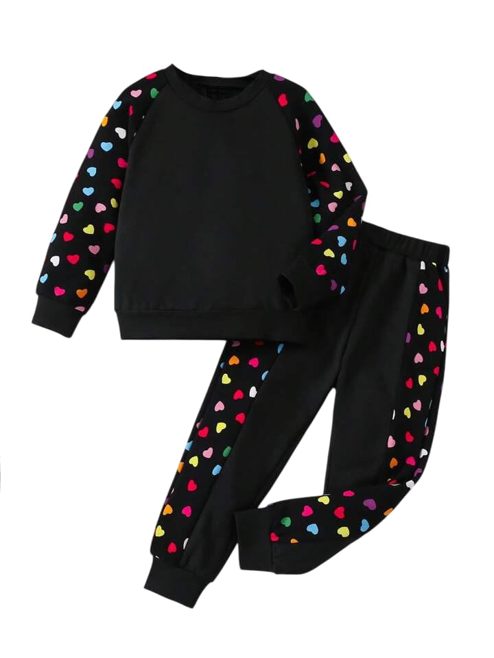 Image of Tagas Girl's 2 Piece Outfits Heart Print Long Sleeve Crewneck |||| Two-Piece Set FOR GIRLS ||girls dress||(GTP-75)