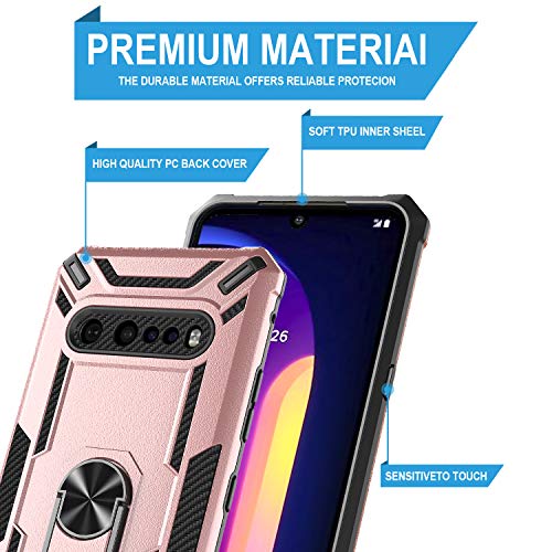 Gorgcase For Lg V60 Thinq/Lg V60 5G/Lg G9 Thinq Case Dual Layer Anti-Scratch Full Protective Heavy Duty 360° Rotating Ring Stand Full-Body Protection (Works With Magnetic Car Mount) Rose Gold #TOP2