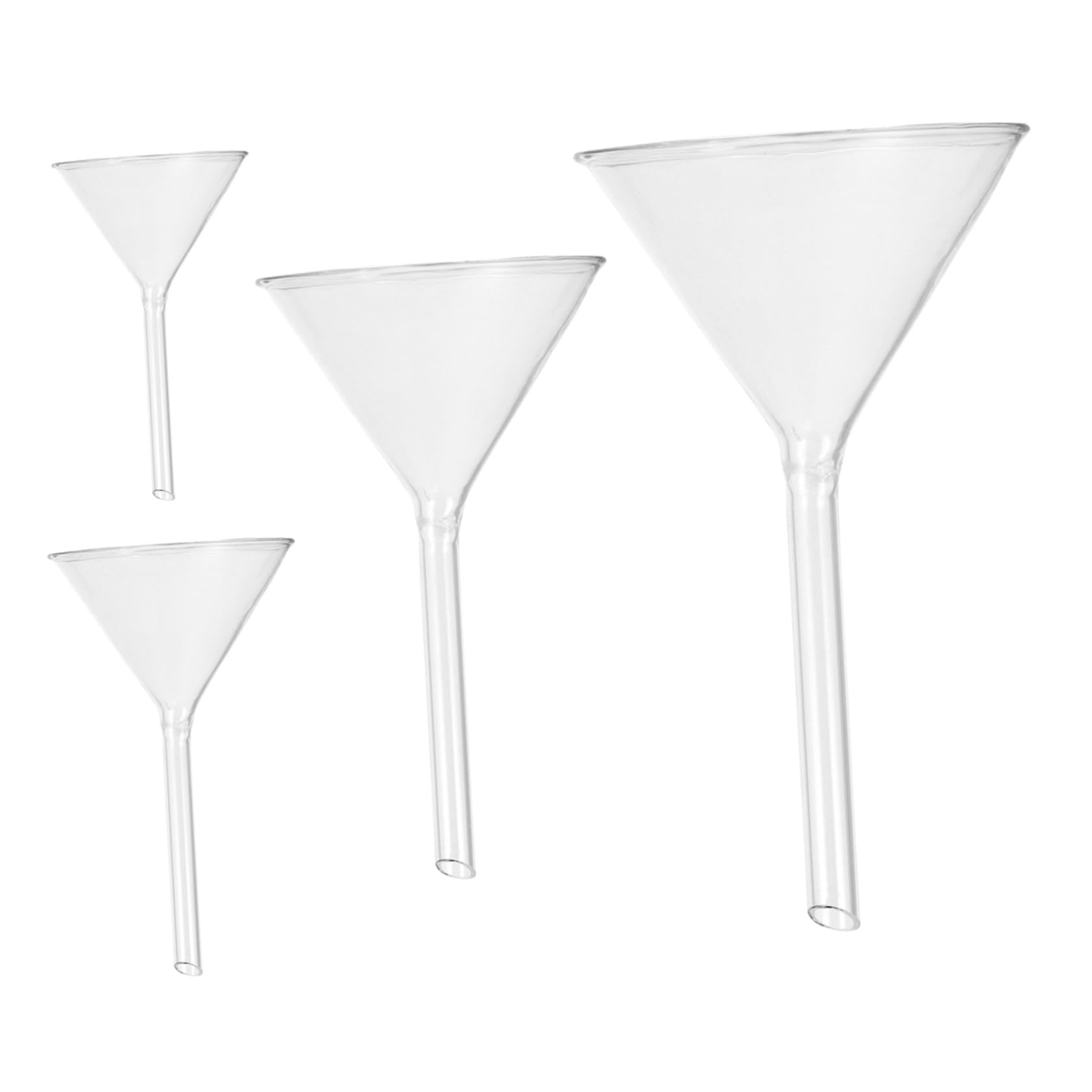 4 Stück Kurzschaft Glas Trichter aus Borosilikat für Labor Chemie Einfülltrichter Dreieckig Hitzebeständig Wiederverwendbar für Labor und Küche