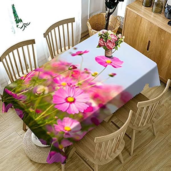 Polyester Tablecloth Rectangle Dinning Table Cloth Waterproof Wild Chrysanthemum Dining Room Tablecloth Rose Red 140x180CM