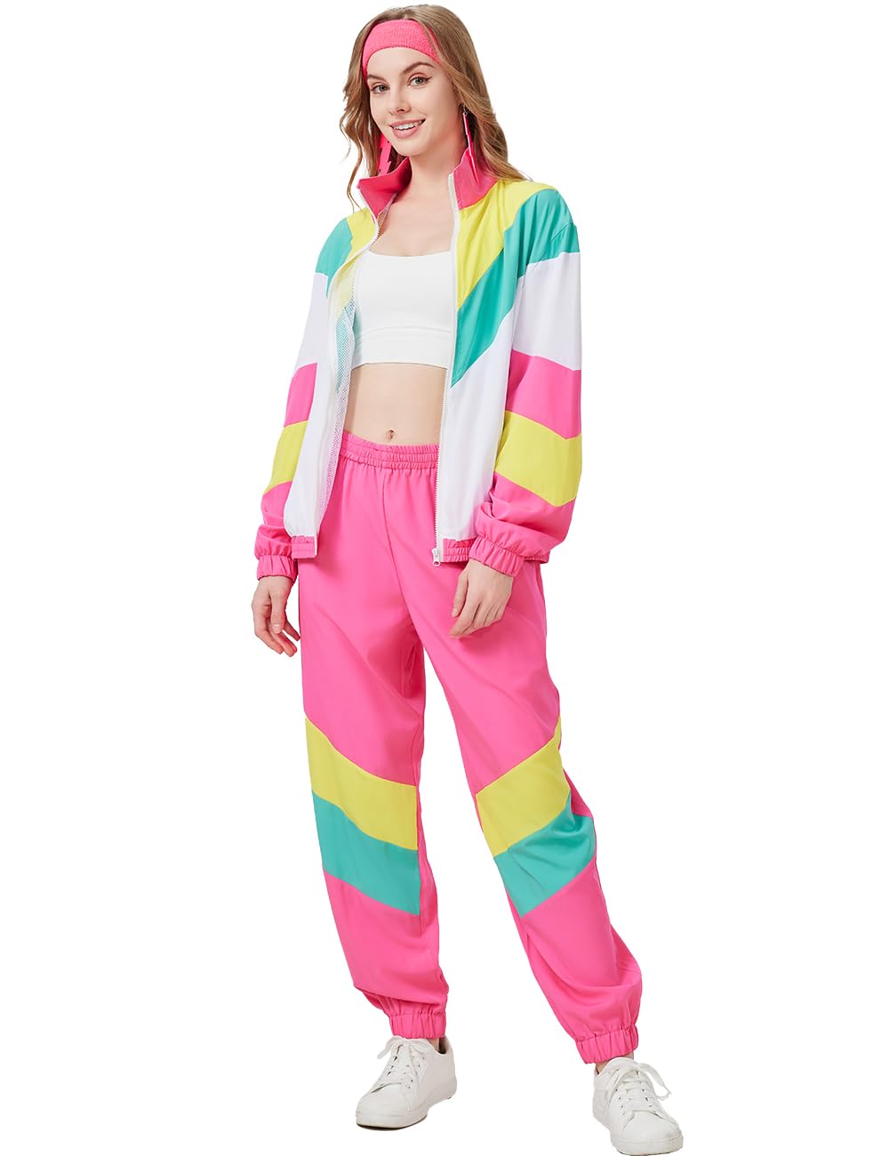 Déguisement 80 90 Année Femme 80s 90s Survêtement Rétro Tenue 80 90 Annee Costume Accessories pour Carnaval Halloween