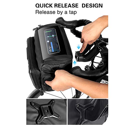 Epessa Bike Handlebar Bag,Bike Basket With Durable Quick Install & Release Double Clamp Bracket On The Handlebar,4L Capacity,Hard Housing,With Removable Shoulder Strap And Sensitive Touch Screen #TOP3