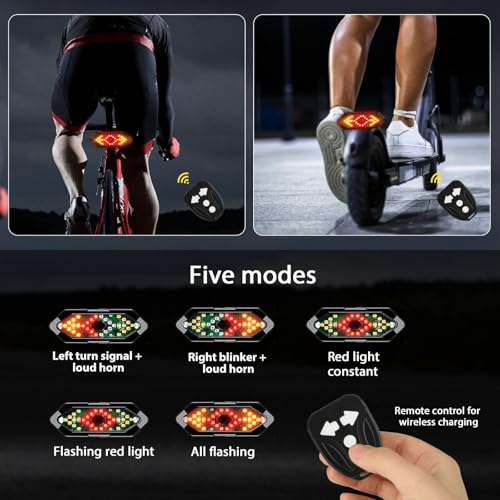 YINUOHUA E Scooter Indicator, Bike Turn Signal with USB Remote Control Rechargeable 180°Adjustable Rear Light Compatible with MaxG30/Ninebot Series Ultra Bright Warning Light Scooter Accessories
